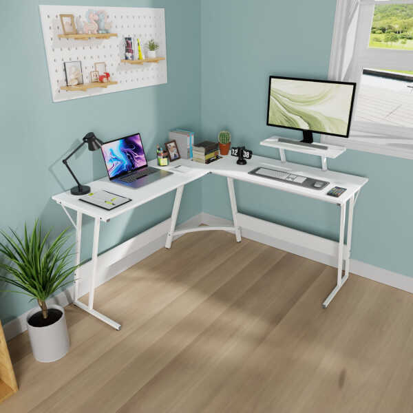 PayLessHere L Shaped Desk Corner Gaming Desk Computer Desk for Adults,Black,29"H