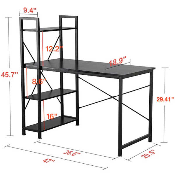 Utopia Alley Computer Desk with Shelves - 47-inch Black Metal Desk with 4-Tier Storage Bookshelves, Rustic Brown & Black Black