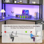 Homieasy L Shaped Desk with Power Outlet & USB Ports, 86.6'' Reversible L-Shaped Gaming Desk with Monitor Stand & LED Strip, 2