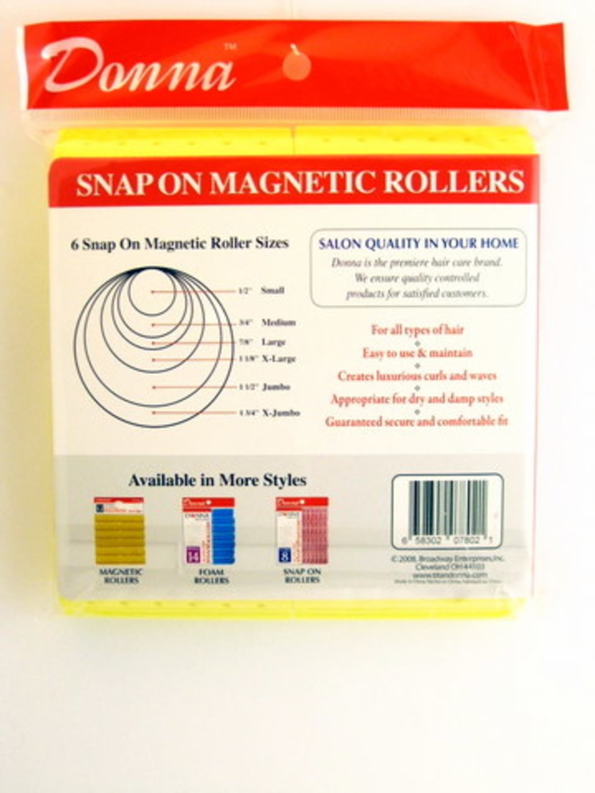 Donna Salon Quality Snap On Magnetic Hair Roller Medium, Yellow, 12 Ea