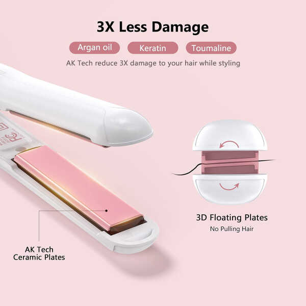 Terviiix 1/2'' Travel Hair Straightener for Heat Adjustable, Mini Portable Ceramic Flat Iron, Black