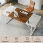 Pinmoco 63" Executive Desk, Lager Writing Desk with Metal Frame, Home and Office, Black with Walnut