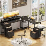 GIKPAL L Shaped Computer Desk, Reversible Gaming Desk with Drawers, Corner Desk with Storage Shelves & Monitor Stand, Home