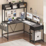 Yoobure 55 inch L Shaped Desk with Power Outlet and LED lights&65292Corner Gaming Desk with Storage Shelf&65292Computer Desk L