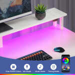Greenstell 39" Computer Desk with Built-in Outlets & LED, 5-Drawer Office Desk with Monitor Stand, White