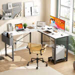 CONCETTA 49 Inch Modern L Shaped Computer Desk with Lower Storage Shelf & Side Bag, Two-Way Convertible Corner Gaming Table for