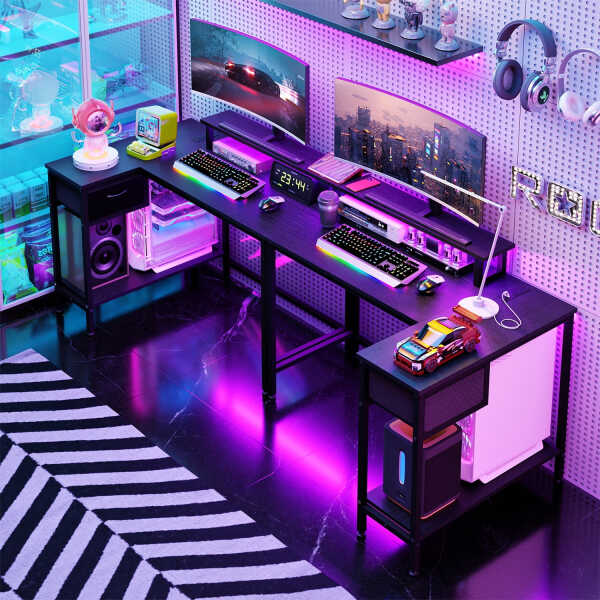 Fairy L Shaped Gaming Desk, 43in Computer Desk with Charging Port (Black)