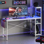 Bestier 61" Reversible Gaming Desk with PC Shelf Computer Desk with LED Light Carbon Fiber