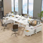 EnHomee 56.5" Computer Desk with Monitor Stand, Office Desk with Fabric File Cabinet, Gaming Computer Desk for Home Office