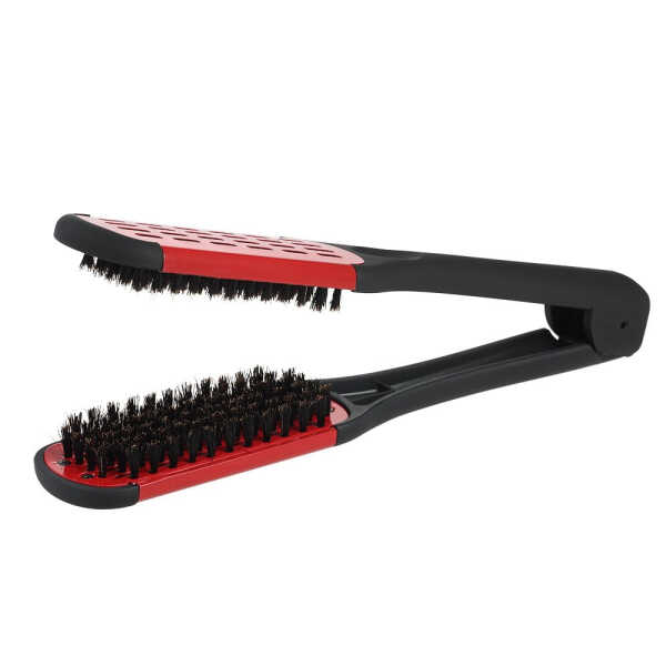 SHELLTON Hair Straightener Brush, Anti-static Dual-Brush Comb, Professional V-Shaped Clamp Styling Comb Tool for Home and