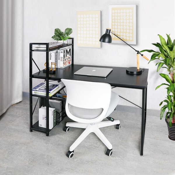Utopia Alley Computer Desk with Shelves - 47-inch Black Metal Desk with 4-Tier Storage Bookshelves, Rustic Brown & Black Black