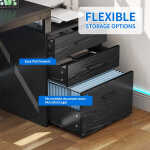 Dextrus 65" L Shaped Desk with Power Outlets and Monitor Stand , Computer Desk with LED Light &File Cabinet, Corner Desk with 3