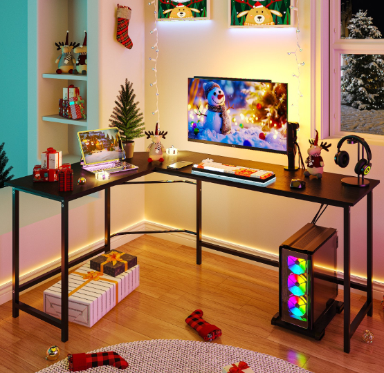 Ktaxon 66" Wood L-Shaped Computer Gaming Desk Corner PC Latop Table Study Office Workstation Black
