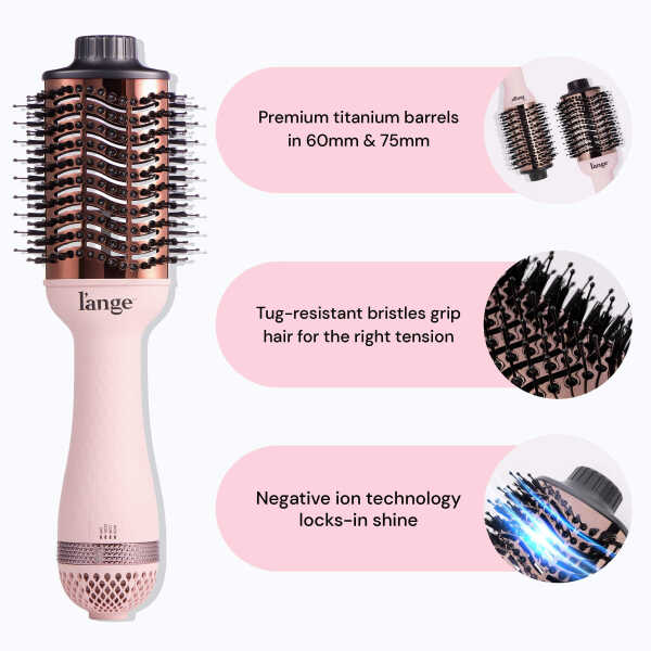 L'ange Hair Le Volume 2-in-1 Titanium Blow Dryer Brush Blush Hot Air Brush with Oval Barrel