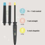 Conair The Curl Collective 3-in-1 Ceramic Curling Wand, 3 Interchangeable Barrels Designed, 1-inch, and 1 1/4-inch to 1-inch