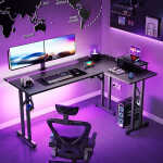 51 inch Gaming Desk with LED Lights & Power Outlet, Gaming Table with Movable Monitort Shelf Kids Desk Gift for Boys Men, Home