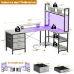 iSunirm L Shaped Gaming Desk with Storage, Computer Gaming Desk with LED Lights & Hutch, Reversible Computer Desk with Power