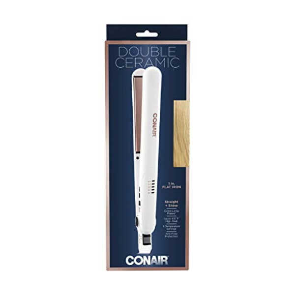 Conair Double Ceramic Flat Iron, 1.0-Inch, Straight & Shine, For All Hair Types and Textures, Rose Gold CS221N