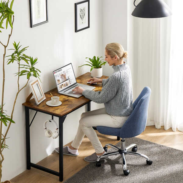 CONCETTA Computer Desk, 31 Inch with Storage Bag and Iron Hooks for Home, Office, Black