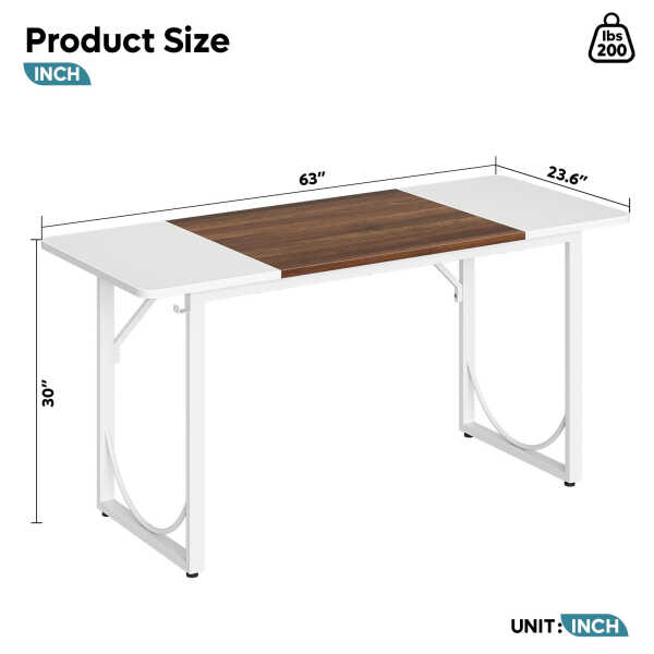 Pinmoco 63" Executive Desk, Lager Writing Desk with Metal Frame, Home and Office, Black with Walnut