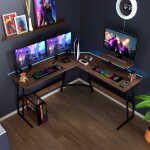 PayLessHere L Shaped Desk Corner Gaming Desk Computer Desk for Adults,Black,29"H