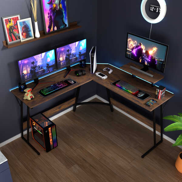 PayLessHere L Shaped Desk Corner Gaming Desk Computer Desk for Adults,Black,29"H