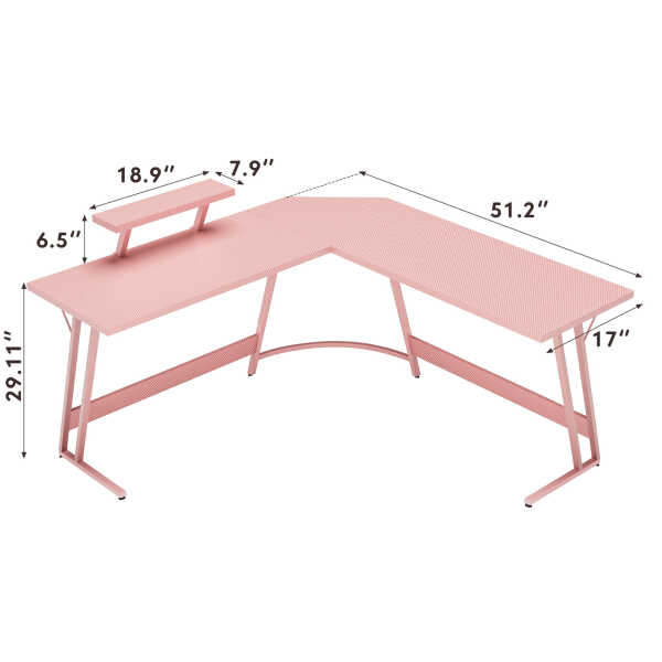 Vineego 51-inch L-Shaped Gaming Desk with Carbon Fiber Corner Computer Desk with Monitor Stand,Black