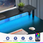 Greenstell 39" Computer Desk with Built-in Outlets & LED, 5-Drawer Office Desk with Monitor Stand, White
