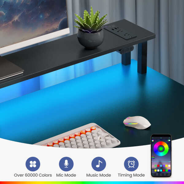 Greenstell 39" Computer Desk with Built-in Outlets & LED, 5-Drawer Office Desk with Monitor Stand, White