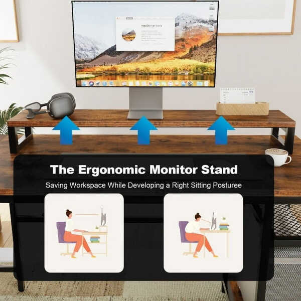 CHITOOMA 67 Inch Reversible L-Shaped Computer Desk Gaming Desk with Power Outlets,USB Ports,LED Strip,Storage Shelves & Monitor