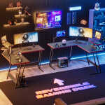 Homall L-Shaped Gaming Desk 51.2 Inches Corner Office Desk with Removable Monitor Riser, Black