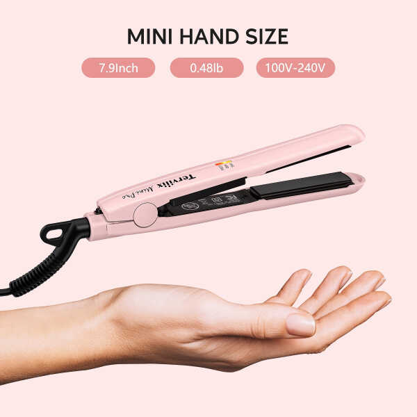Terviiix 1/2'' Travel Hair Straightener for Heat Adjustable, Mini Portable Ceramic Flat Iron, Black