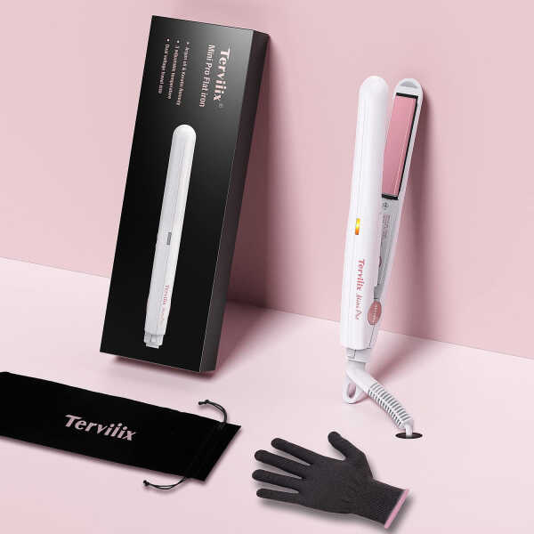Terviiix 1/2'' Travel Hair Straightener for Heat Adjustable, Mini Portable Ceramic Flat Iron, Black