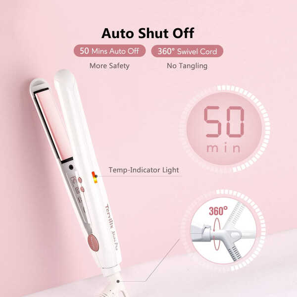 Terviiix 1/2'' Travel Hair Straightener for Heat Adjustable, Mini Portable Ceramic Flat Iron, Black