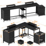 GIKPAL L Shaped Computer Desk, Reversible Gaming Desk with Drawers, Corner Desk with Storage Shelves & Monitor Stand, Home