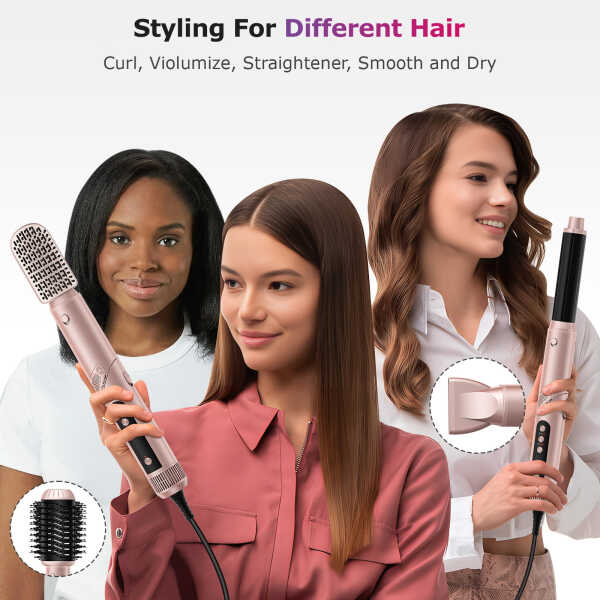 RACCOMB 5-in-1 Hair Styler, Air Styling & Drying System, Powerful Hair Dryer Brush & Multi-Styler with Auto-Wrap Curlers, Oval
