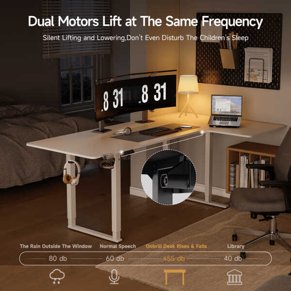 63x43 Inches L Shaped Standing Desk, Electric L Stand Up Desk with 4 Legs, Adjustable Height from 28-46 Inches for Home and