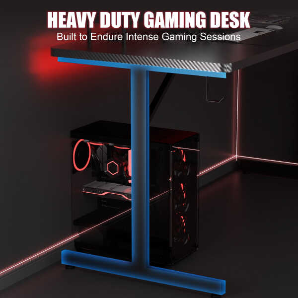 GTRACING 55" Large RGB Sturdy Gaming Desk with Mouse Pad T-Shaped Office Chair Computer Desk Spacious Work Surface Table, Black