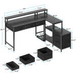 L Shaped Gaming Desk with File Drawer & Power Outlet, 53" Reversible Home Office Desk with Monitor Stand & Storage Drawers,
