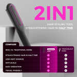 Goolioo Hair Straightener Brush, Ionic Hair Straightening Comb, Anti-Scald, Ceramic Coating, Black
