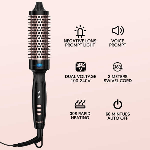 Terviiix 1.5" Thermal Brush, Ceramic Tourmaline Ionic Hair Curling Wand