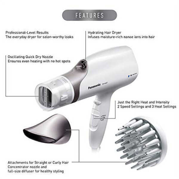 PANASONIC EH-NA67-W235 Panasonic - EH-NA67-W Nanoe Hair Dryer with Oscillating QuickDry Nozzle - White
