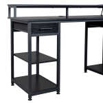Ktaxon Gaming Desk with 2 Power Outlets&USB, Computer Desk with 15 Adjustable Light, Study Writing Table with Large Desktop, for