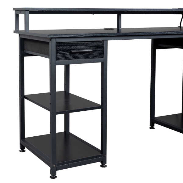 Ktaxon Gaming Desk with 2 Power Outlets&USB, Computer Desk with 15 Adjustable Light, Study Writing Table with Large Desktop, for