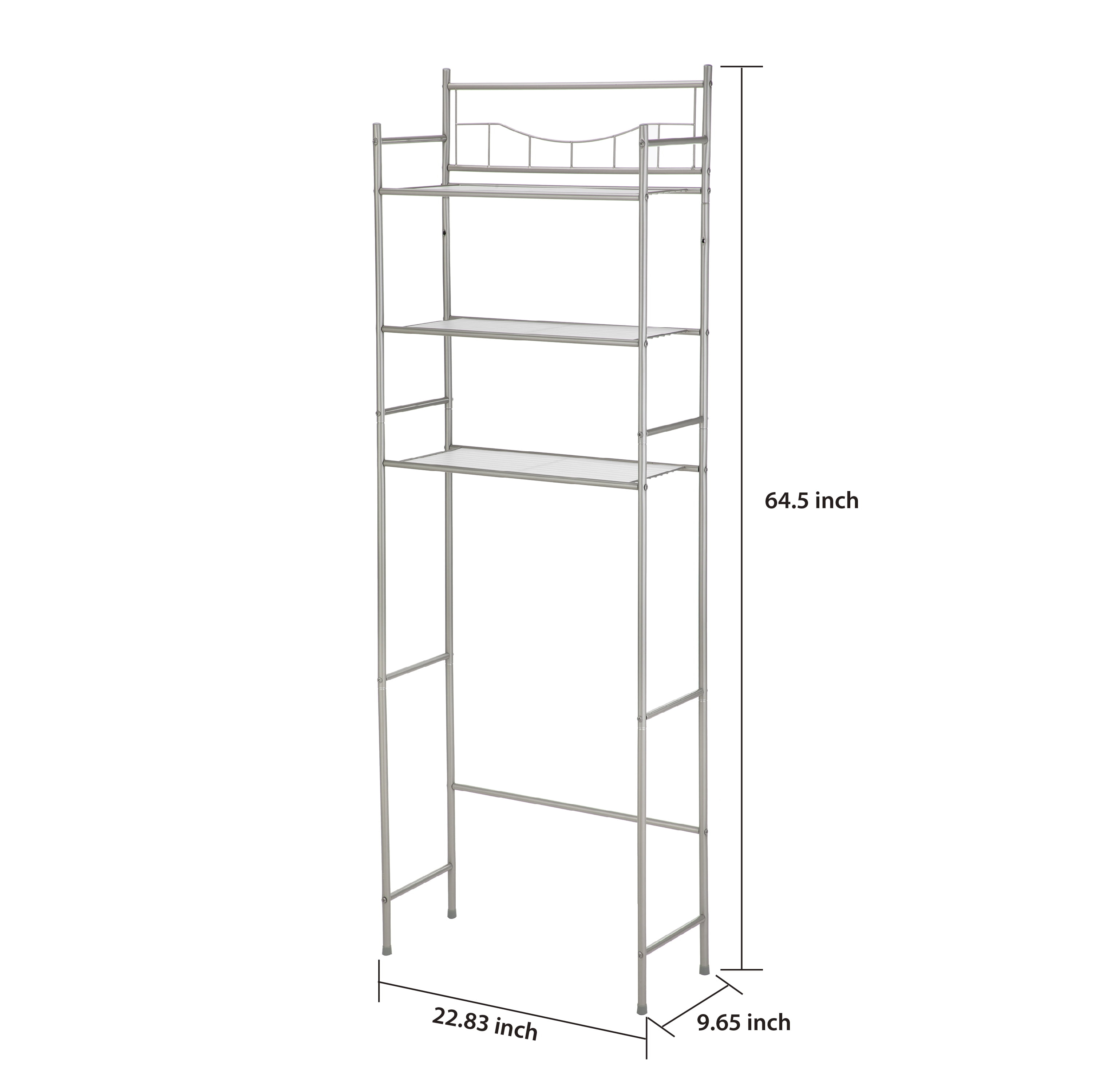 Mainstays 3-Shelf Over the Toilet Steel Freestanding Storage Shelf Unit, Silver, Holds up to 30 lb Capacity