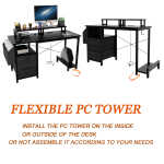 Furnibear Computer Desk with Drawer and Power Outlets, 47" Office Desk with 2 Monitor Stands and Fabric File Cabinet for Home