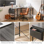 Furnibear Computer Desk with Drawer and Power Outlets, 47" Office Desk with 2 Monitor Stands and Fabric File Cabinet for Home