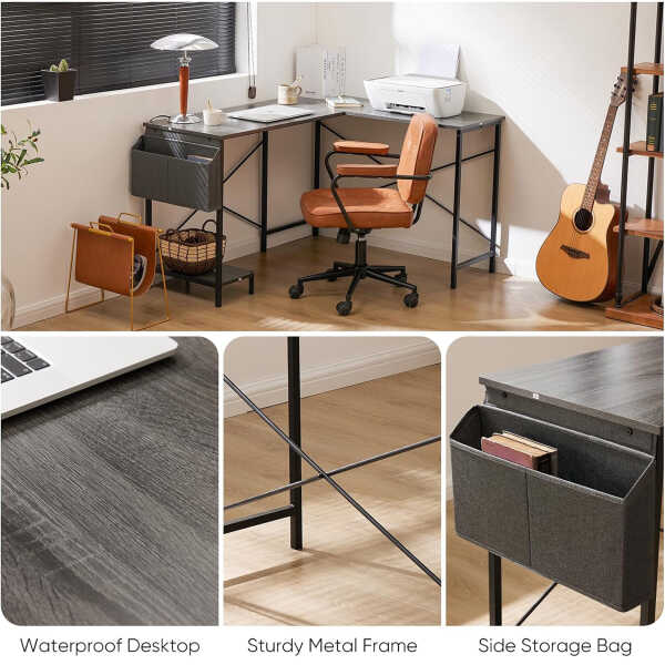 Furnibear Computer Desk with Drawer and Power Outlets, 47" Office Desk with 2 Monitor Stands and Fabric File Cabinet for Home