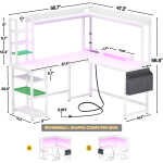 Homieasy L Shaped Desk with Power Outlet and LED lights, Reversible Corner Computer Desk with Hutch and Storage Shelf, Ergonomic