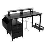 Furnibear Computer Desk with Drawer and Power Outlets, 47" Office Desk with 2 Monitor Stands and Fabric File Cabinet for Home
